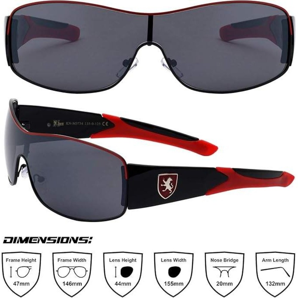 Khan‎ Shield Sunglasses Black Iridescent Mirror Lens Sporty Wrap KN-M3734 - Picture 11 of 11